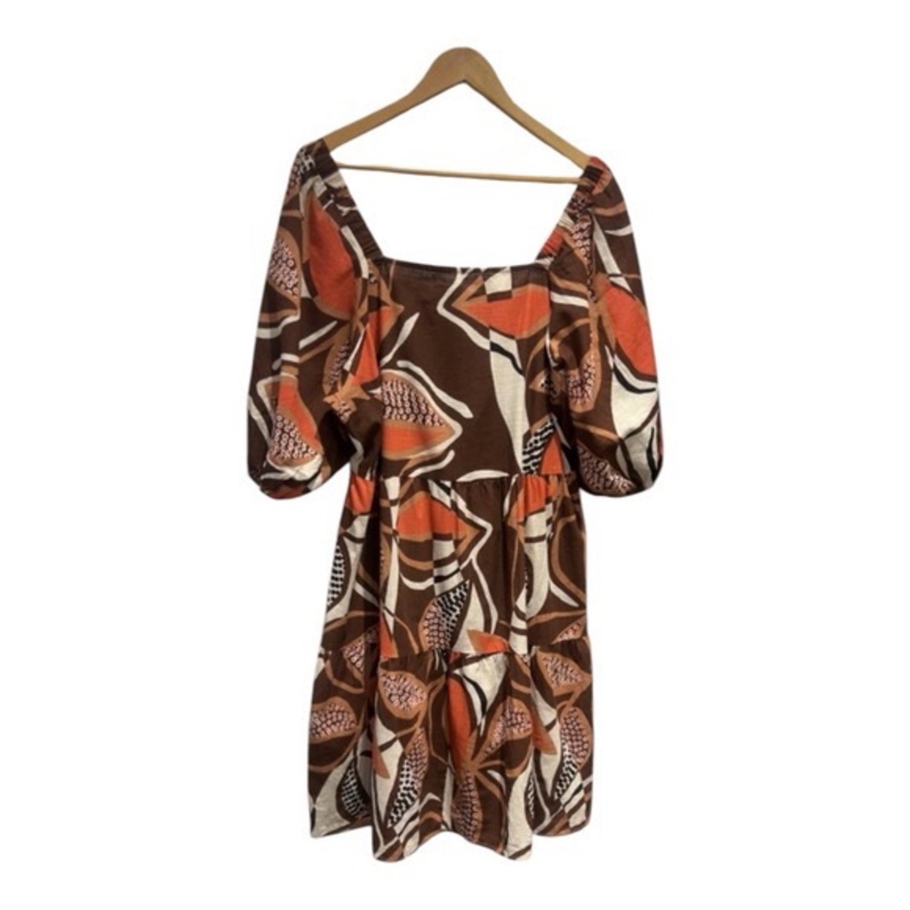 Mlle Gabrielle Orange and Brown‎ Square Neck Sundress
